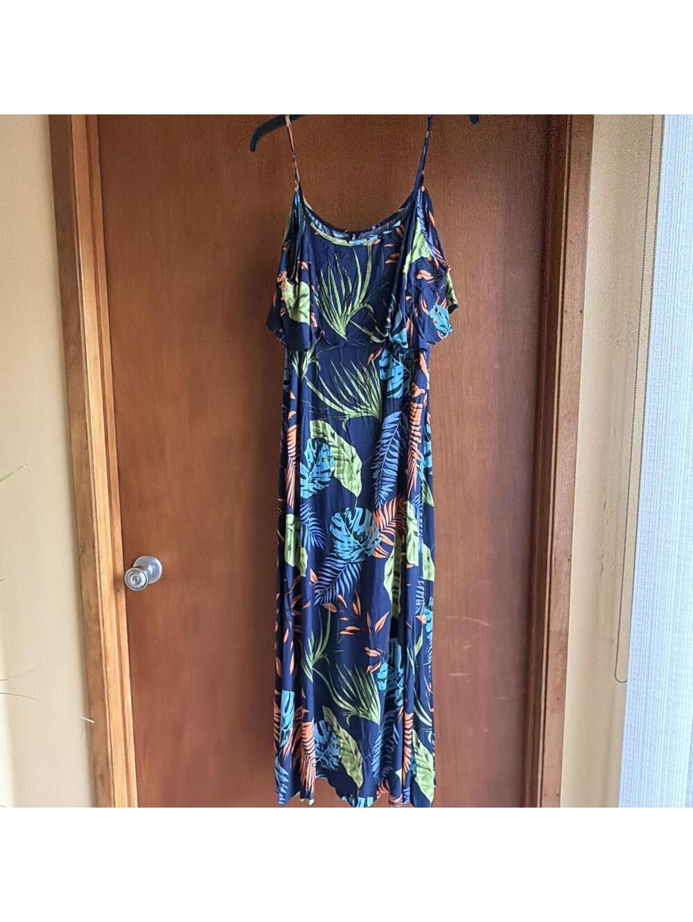 Allegra K Midi Tropical Dress Women's Off Shoulder Spaghetti Strap A Line Sz Lg
